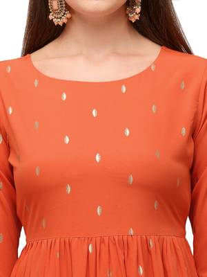 Orange Printed Poly Crepe Flared Kurta With Georgette Dupatta 4
