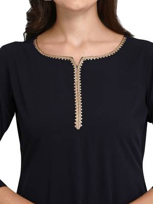 Navy Blue Solid Poly Crepe Kurta with Pant and Dupatta 3