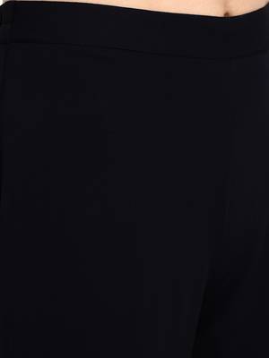 Navy Blue Solid Poly Crepe Kurta with Pant and Dupatta 4