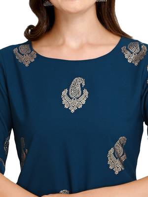 Blue Printed Poly Crepe Kurta With Sharara And Dupatta 3