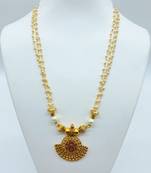 Yellow pearl Gold Brass  necklace with pair of earrings