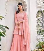 women's Viscose Georgette Pitch Sharara Suit Embroidery Work with Dupatta Semi-Stitched suit