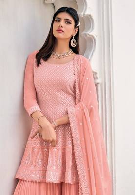 women's Viscose Georgette Pitch Sharara Suit Embroidery Work with Dupatta Semi-Stitched suit 2