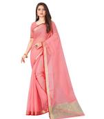 cotton Peach Color Self Woven Kota Doria Saree with blouse