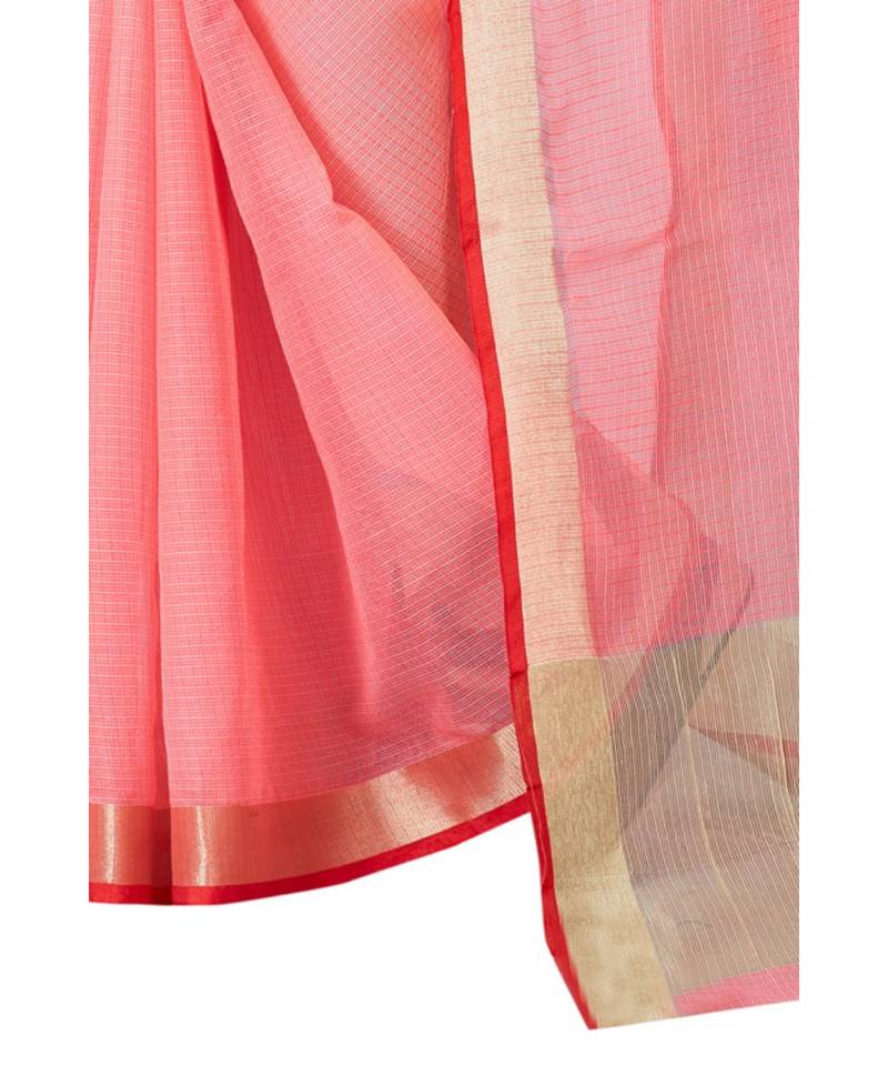 cotton Peach Color Self Woven Kota Doria Saree with blouse