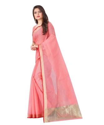 cotton Peach Color Self Woven Kota Doria Saree with blouse 3