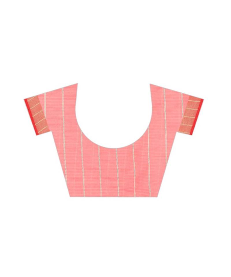 cotton Peach Color Self Woven Kota Doria Saree with blouse