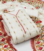 white santoon unstitched embroidered top & bottom with dupatta