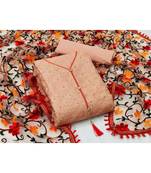 orange pure cotton unstitched embroidered top & bottom with dupatta