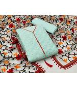 blue pure cotton unstitched embroidered top & bottom with dupatta