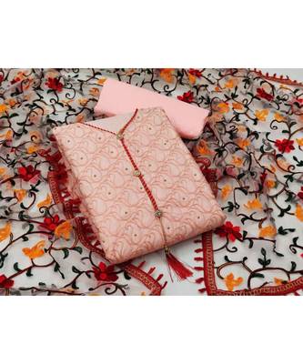 pink pure cotton unstitched embroidered top & bottom with dupatta 1