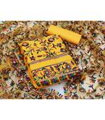 yellow pure cotton unstitched embroidered top & bottom with dupatta