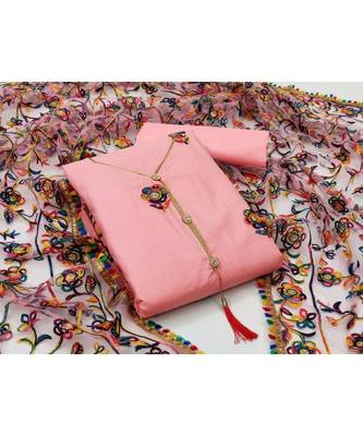 pink pure cotton unstitched embroidered top & bottom with dupatta 1
