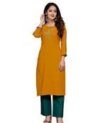 Orange cotton embroidered stitched   kurti