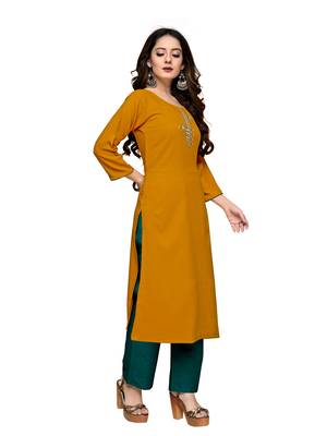 Orange cotton embroidered stitched   kurti 3