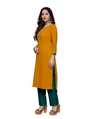 Orange cotton embroidered stitched   kurti 4