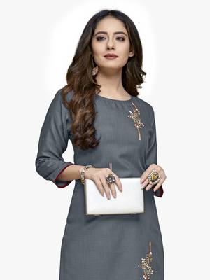 Silver cotton embroidered stitched   kurti 1