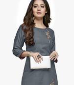 Silver cotton embroidered stitched   kurti