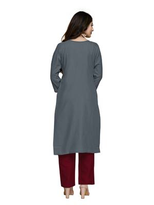 Silver cotton embroidered stitched   kurti 2