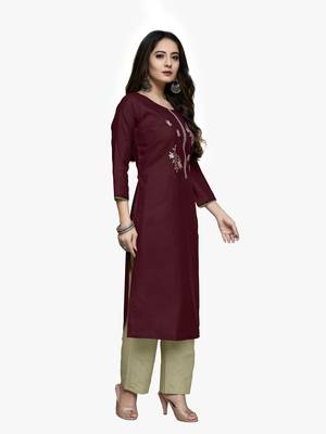 maroon cotton embroidered stitched   kurti 1