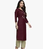 maroon cotton embroidered stitched   kurti