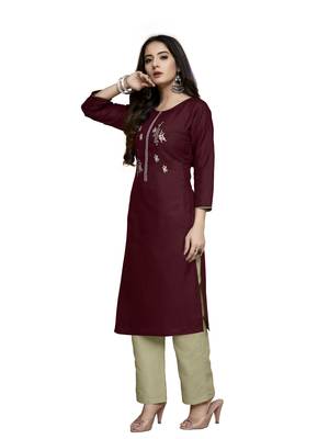 maroon cotton embroidered stitched   kurti 2
