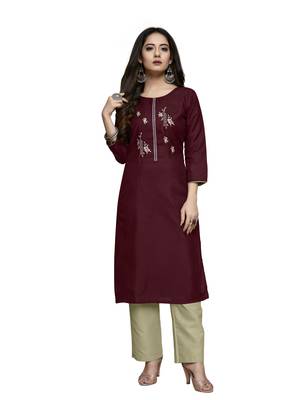 maroon cotton embroidered stitched   kurti 3