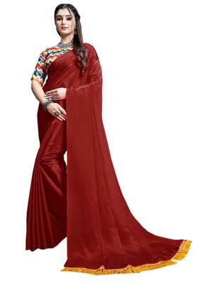Maroon plain chiffon saree with blouse 1