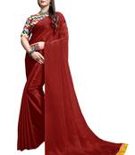 Maroon plain chiffon saree with blouse