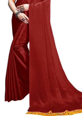 Maroon plain chiffon saree with blouse 2