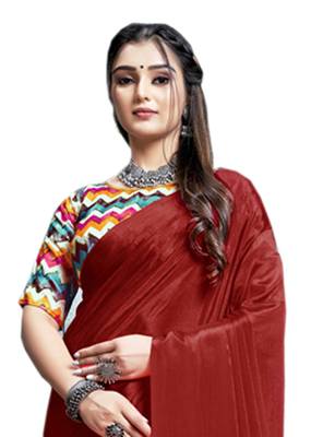 Maroon plain chiffon saree with blouse 3
