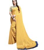 Mustard plain chiffon saree with blouse