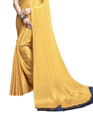 Mustard plain chiffon saree with blouse 2