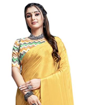 Mustard plain chiffon saree with blouse 3