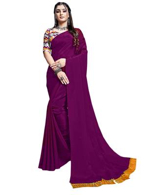 Purple plain chiffon saree with blouse 1