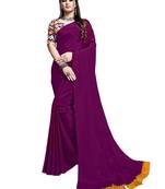 Purple plain chiffon saree with blouse