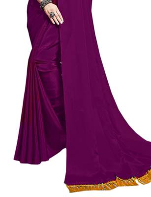 Purple plain chiffon saree with blouse 2
