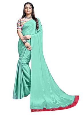 Green plain chiffon saree with blouse 1