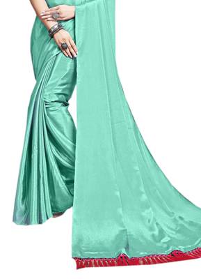 Green plain chiffon saree with blouse 2