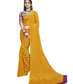 Mustard plain chiffon saree with blouse