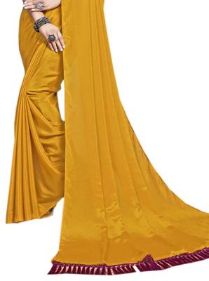 Mustard plain chiffon saree with blouse 2
