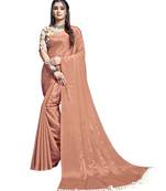 Brown plain chiffon saree with blouse