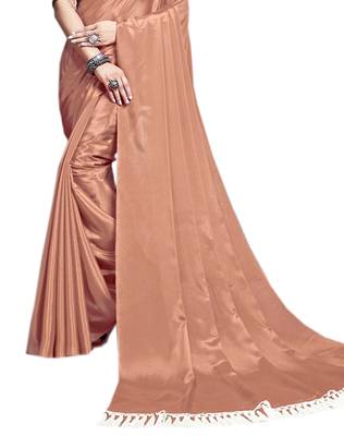 Brown plain chiffon saree with blouse 2