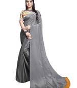 Grey plain chiffon saree with blouse