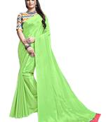 Green plain chiffon saree with blouse