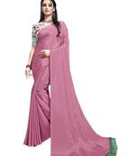 Pink plain chiffon saree with blouse