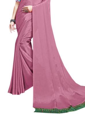 Pink plain chiffon saree with blouse 2