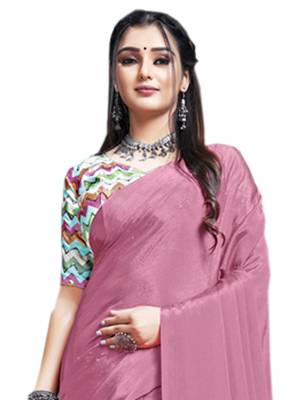 Pink plain chiffon saree with blouse 3