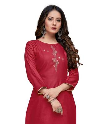 Red cotton embroidered stitched   kurti 1