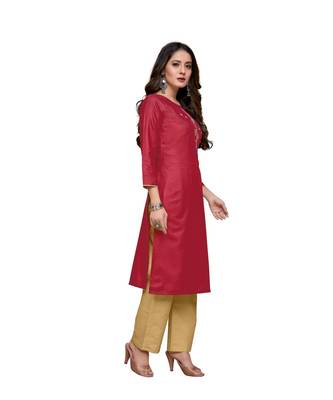 Red cotton embroidered stitched   kurti 3